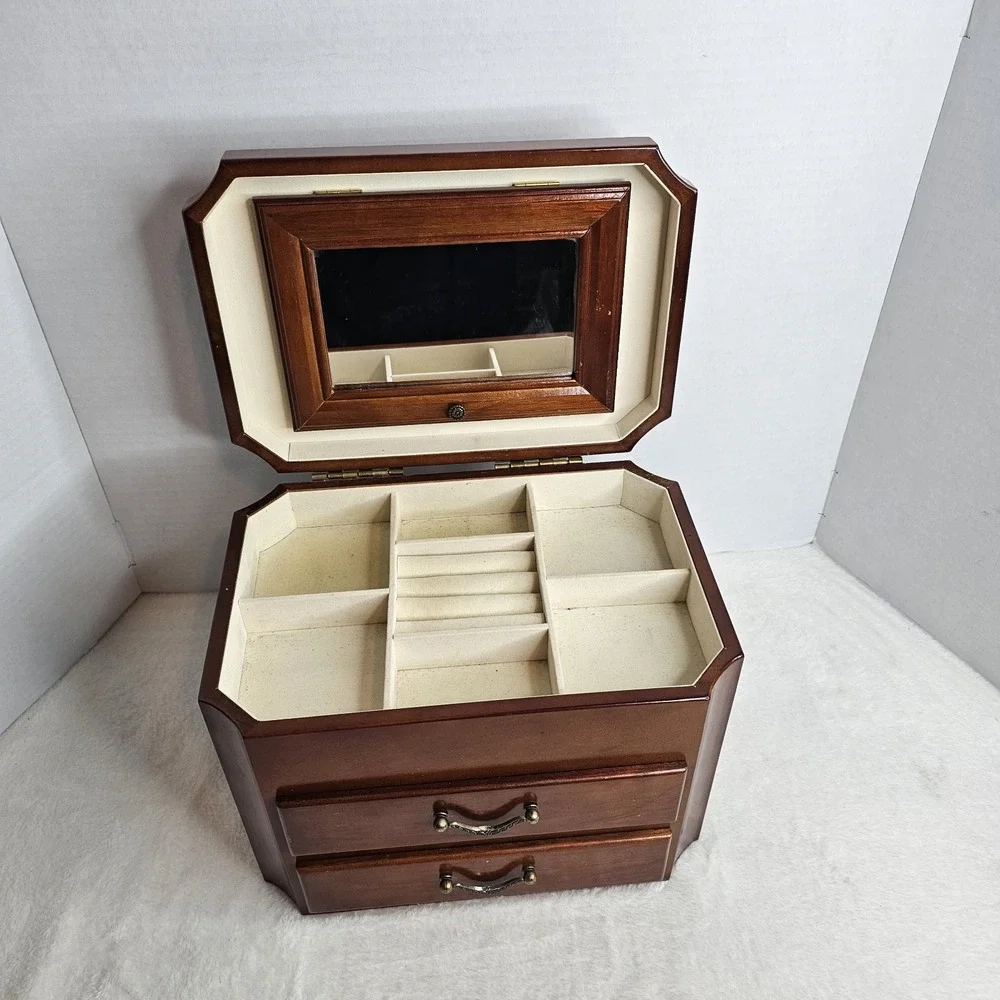 Mele & Co. 3 Tier Jewelry Box Large Wood Walnut Multi Compartments